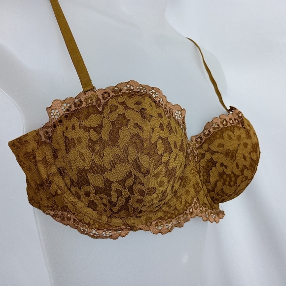 Elegant VICTORIA SECRET Barbiecore Lace Underwire Bra in Yellow Brown-(#1,436) - Picture 3 of 5